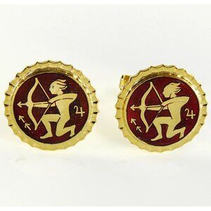 Sagittarius Cufflinks Vintage Zodiac Sign Astrology Jewelry Dark Red Goldtone